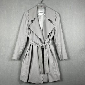 Club Monaco Trench Coat Small Gray Frederrika Scallop Trim Belted Pockets